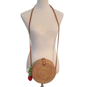 Wicker Shoulder Crossbody Bag Purse Woven Rattan Bohemian Round Circular